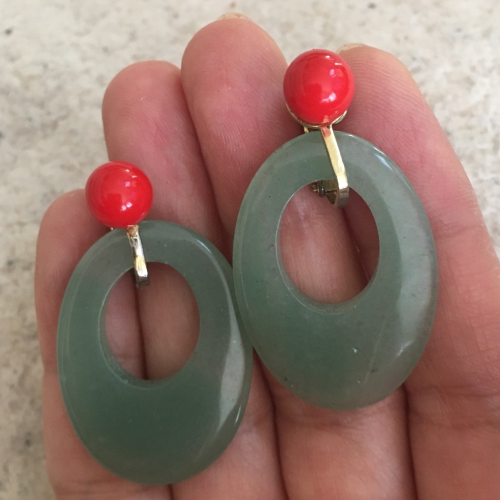 Vintage earrings quartzite & imitation coral
